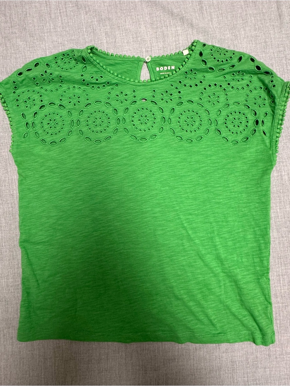 Boden Green Embroidered Eyelet Pom-Pom Halter Tank Top - Women's US 8